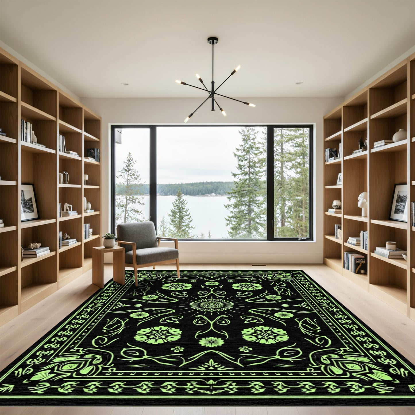 Neon Green Floral Sunburst Medallion Rug
