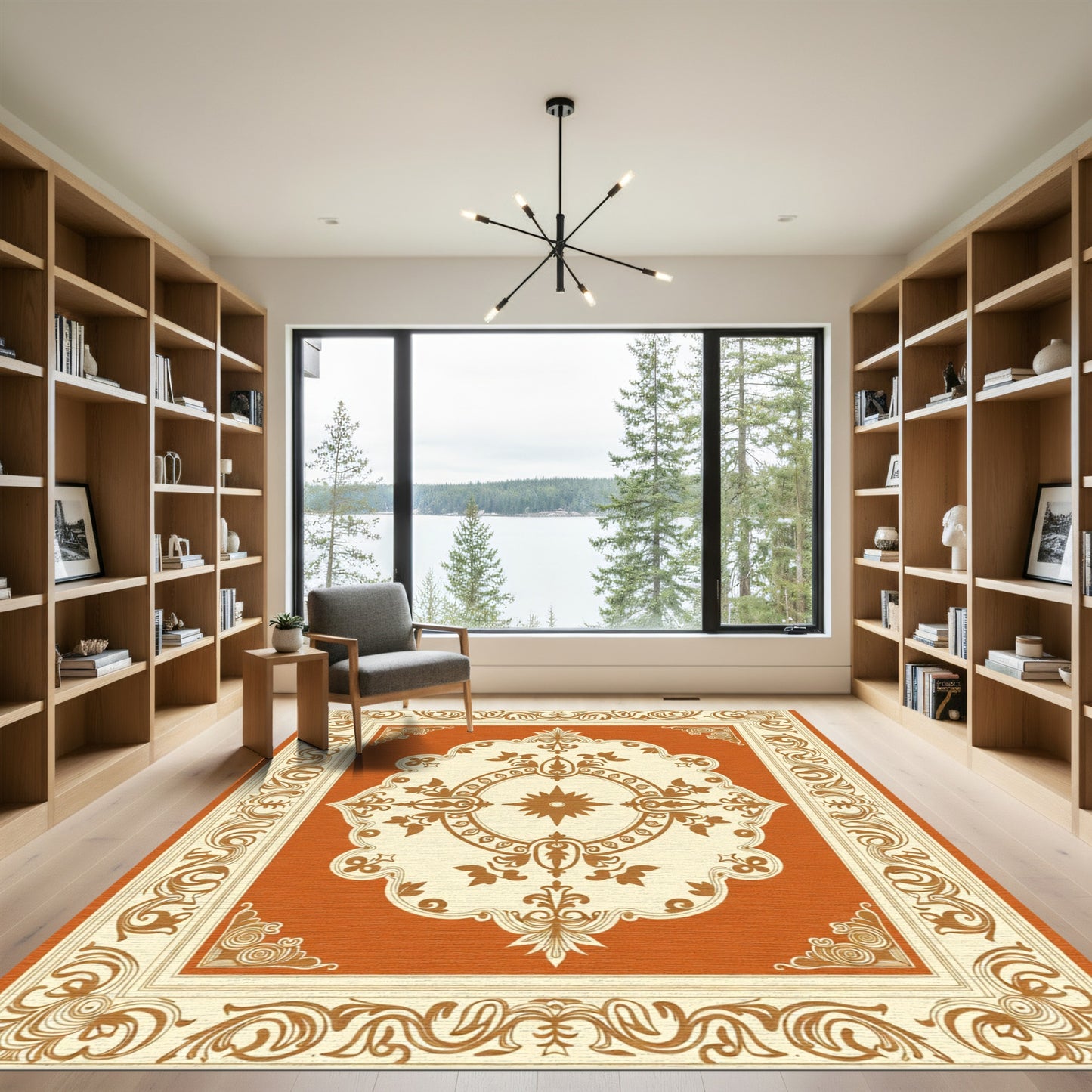 Terracotta And Cream Classic Medallion Rug