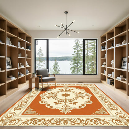 Terracotta And Cream Classic Medallion Rug