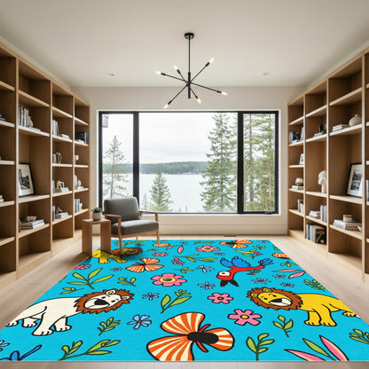 Jungle Safari Whimsical Lions Butterflies Birds Rug