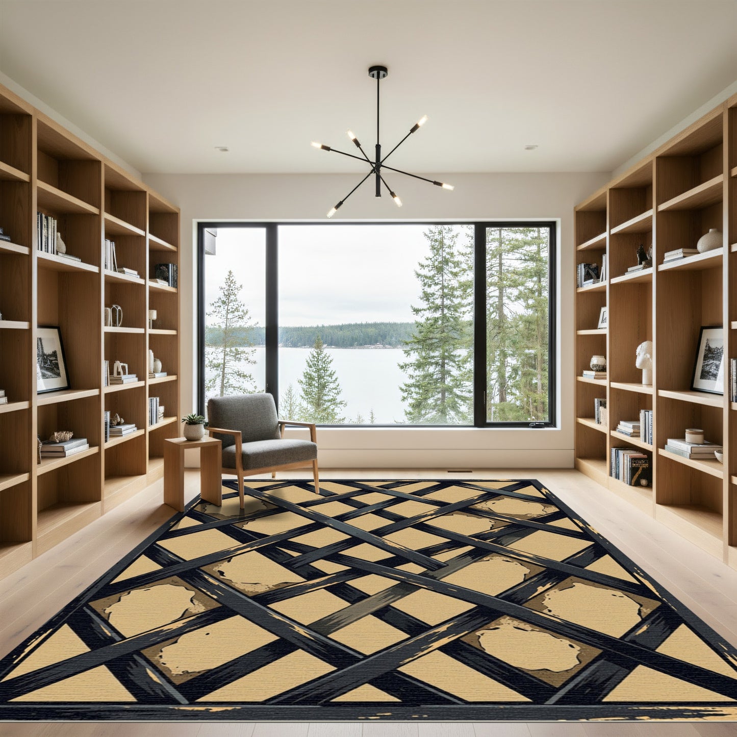 Charcoal and Tan Geometric Lattice Rug