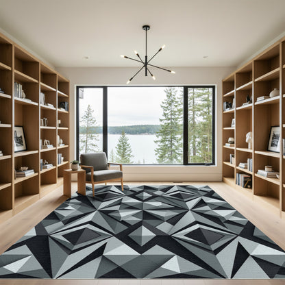 Modern Monochrome Geometric Diamond Sculpture Rug