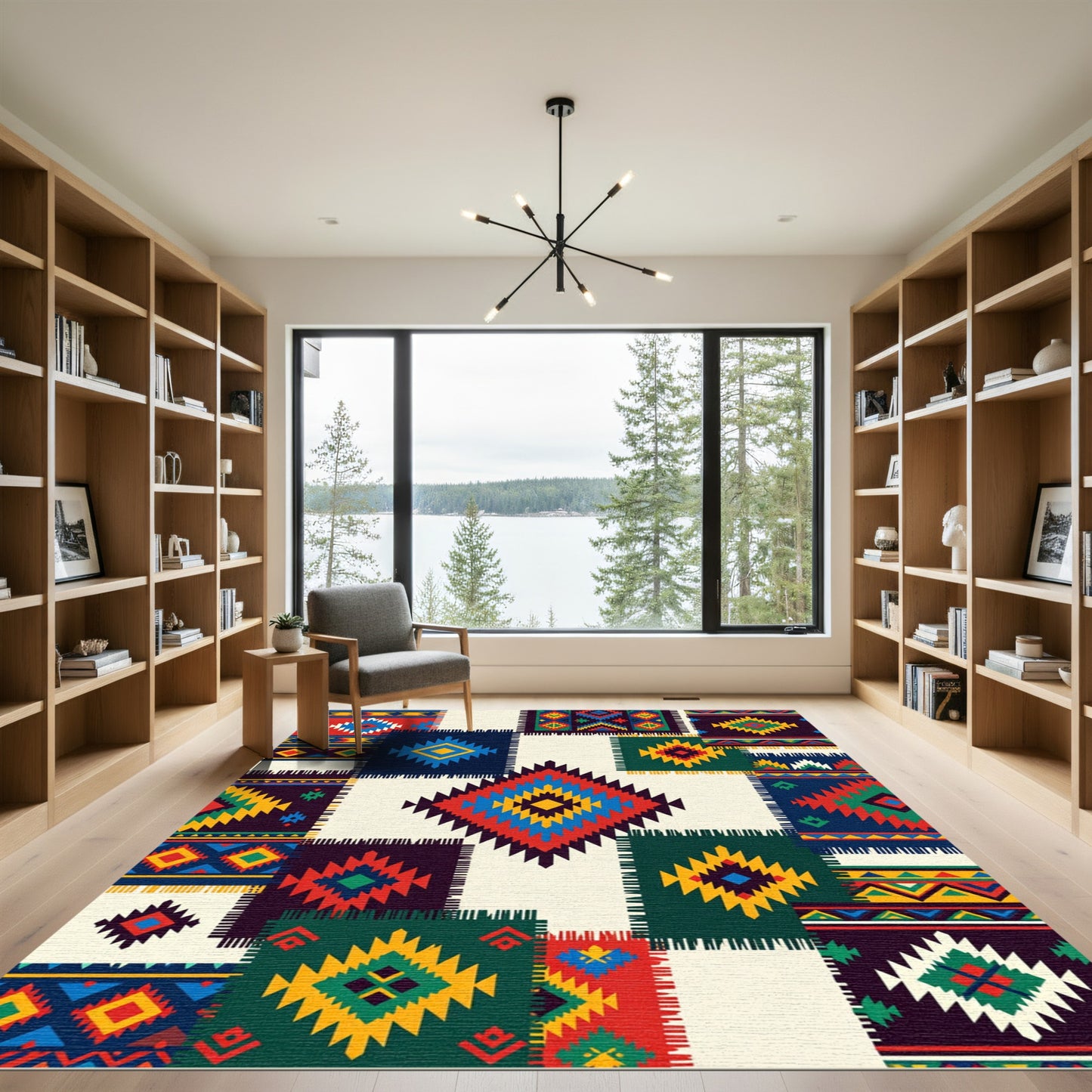 Navajo Inspired Geometric Diamond Patchwork Rug