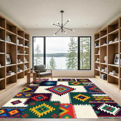 Navajo Inspired Geometric Diamond Patchwork Rug