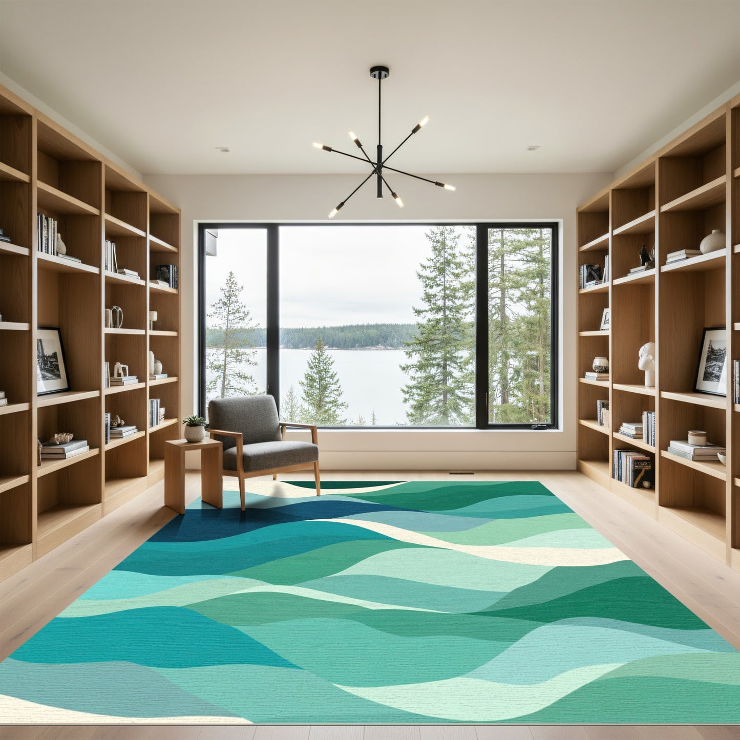 Abstract Teal Blue Wave Landscape Rug