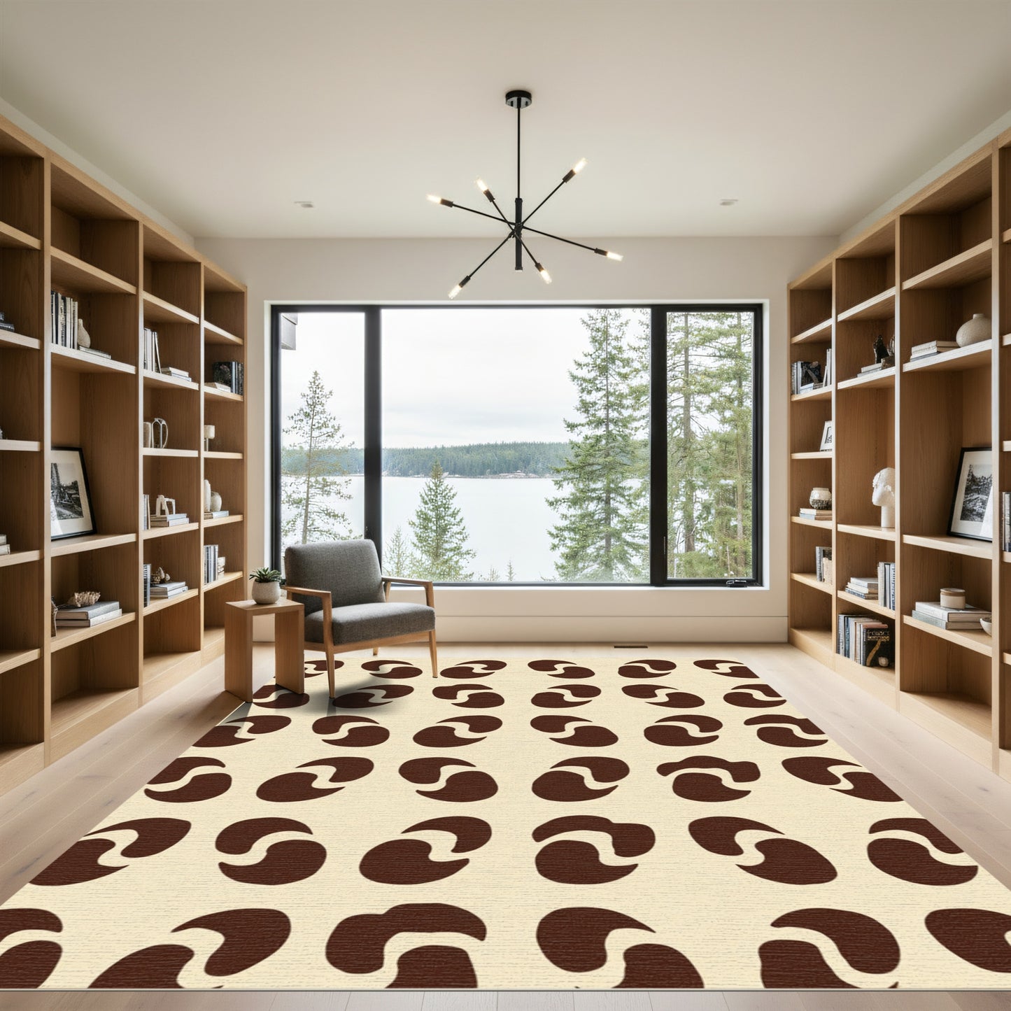 Brown Swirl Shapes Abstract Rug