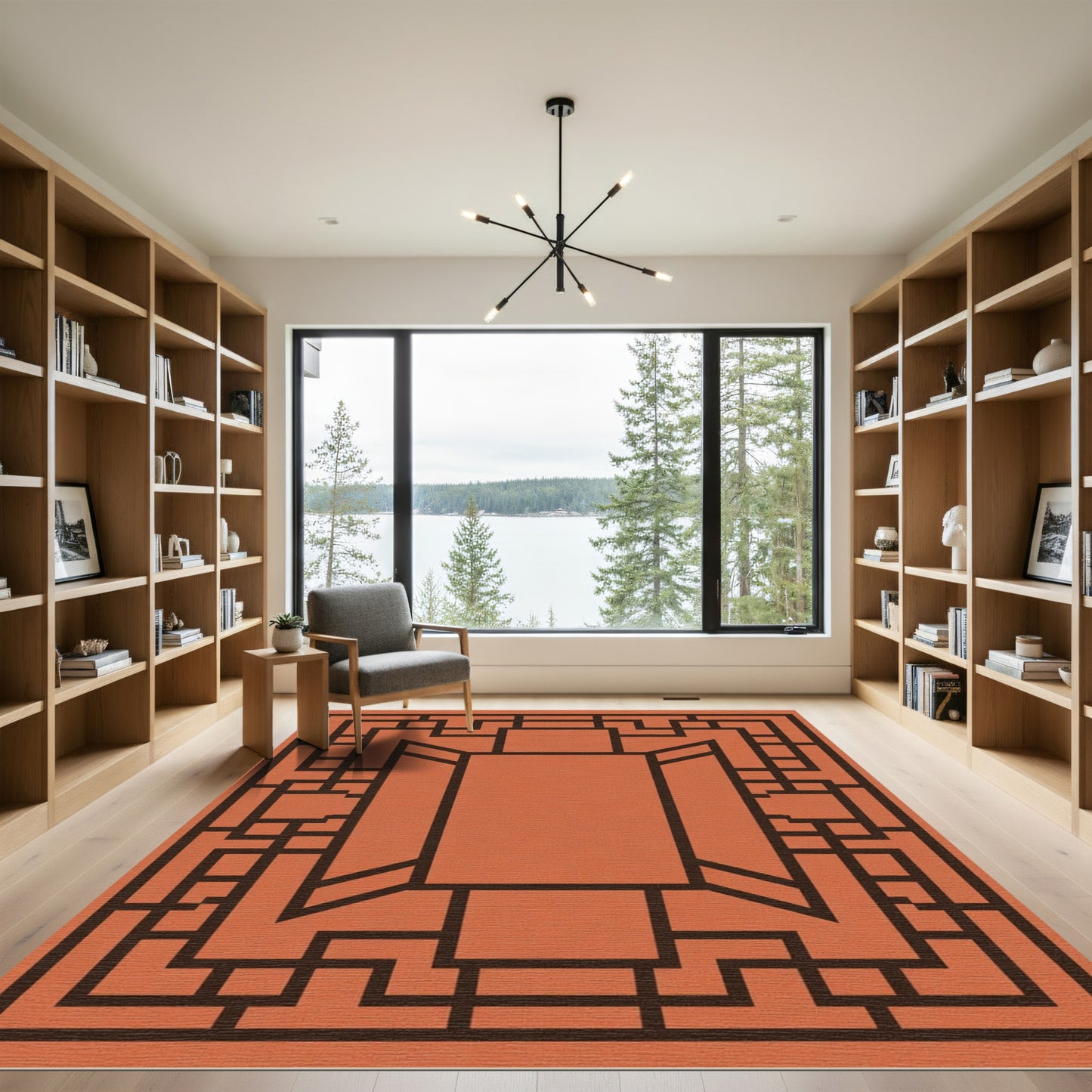 Terracotta Geometric Lattice Frame Rug