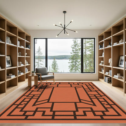 Terracotta Geometric Lattice Frame Rug