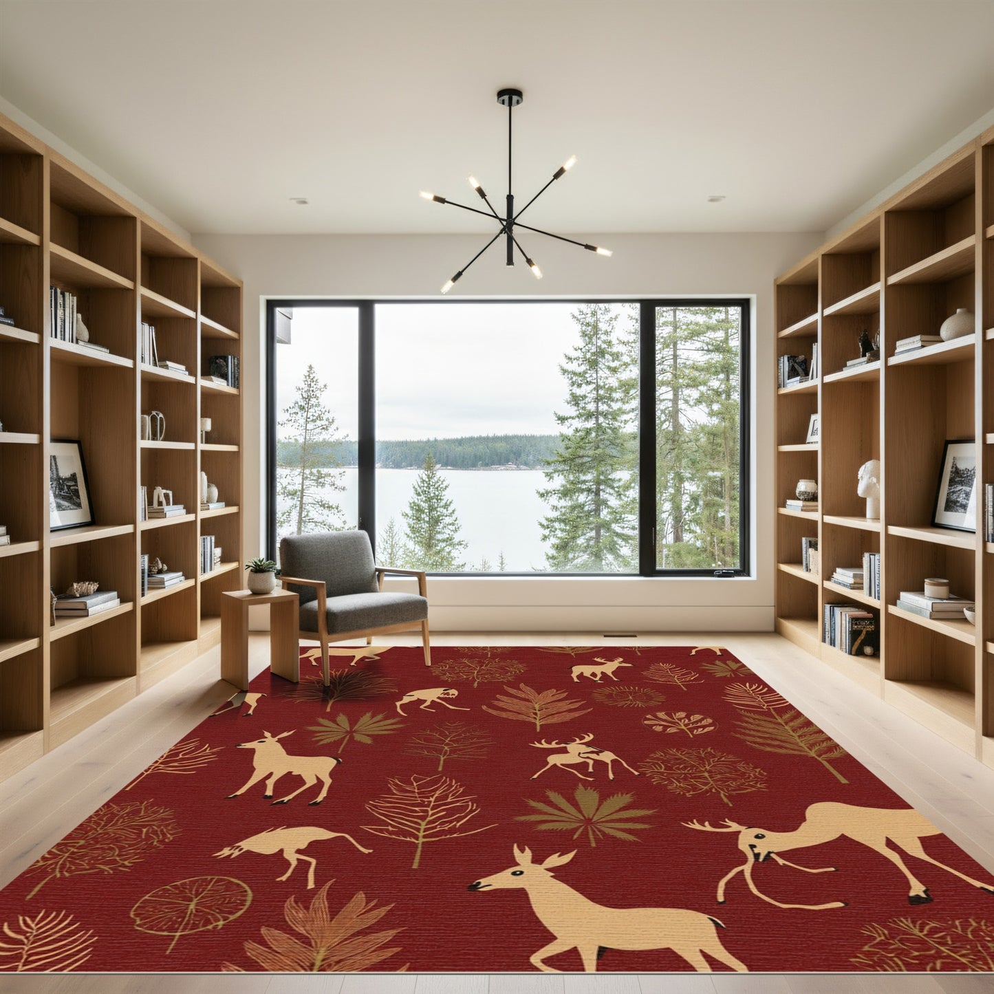 Rustic Deer Woodland Forest Scene Rug