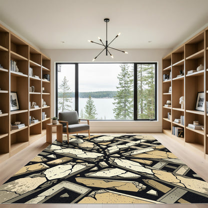Abstract Cracked Stone Geometric Pile Rug