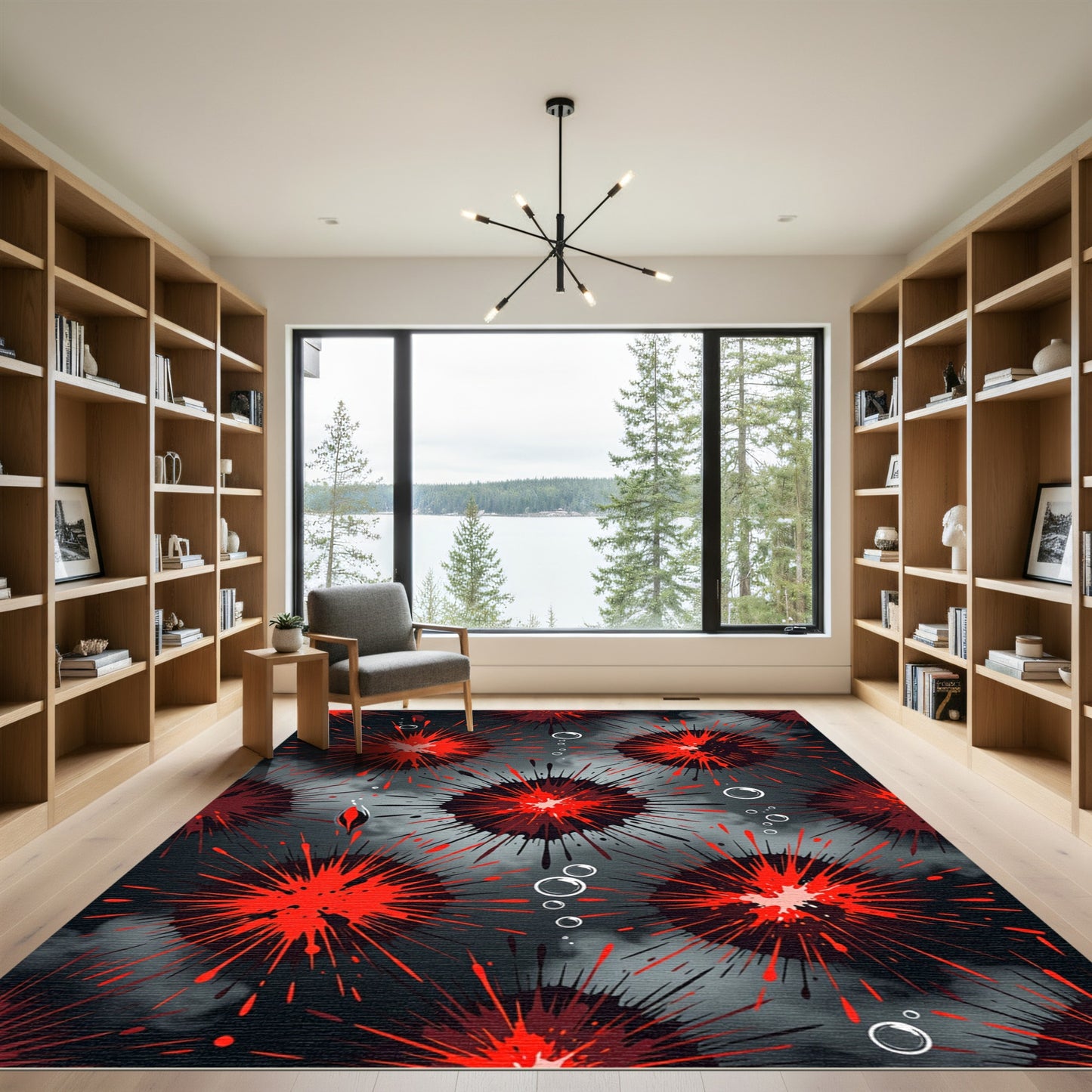 Intense Red Splatter Burst Explosion Rug