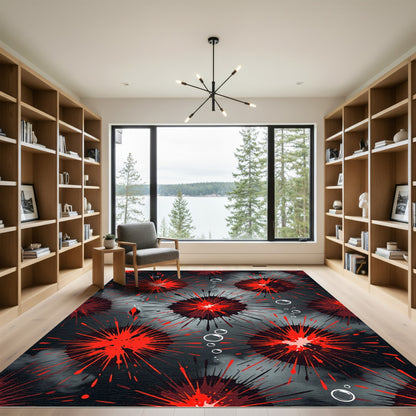 Intense Red Splatter Burst Explosion Rug