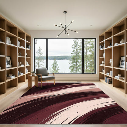 Minimalist Burgundy and Blush Swirl Rug