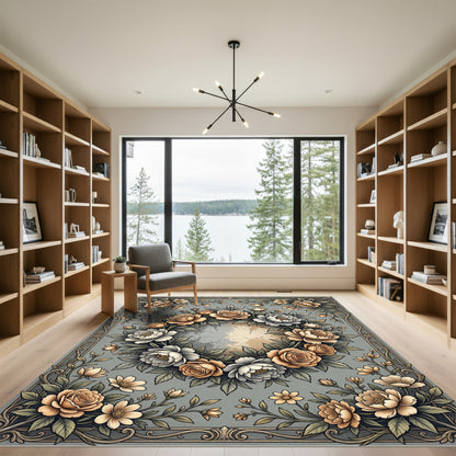 Elegant Vintage Floral Circular Wreath Rug
