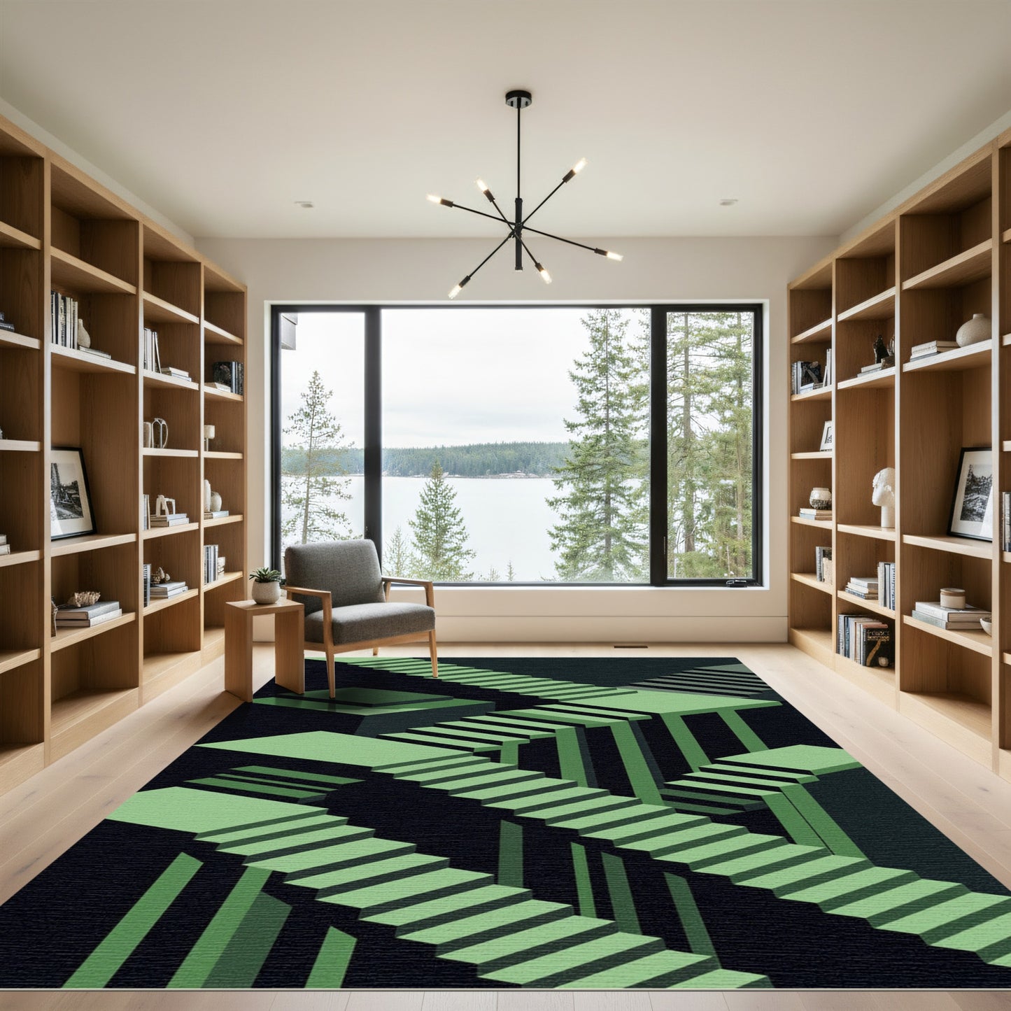 Geometric Sage Isometric Staircase Illusion Rug