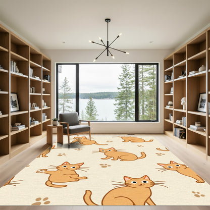 Orange Cat Paw Print Seamless Rug