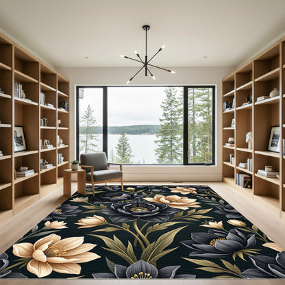 Dark Blooming Floral Garden Rug