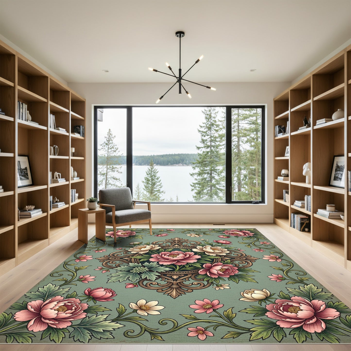 Vintage Dusty Sage Peony Medallion Rug