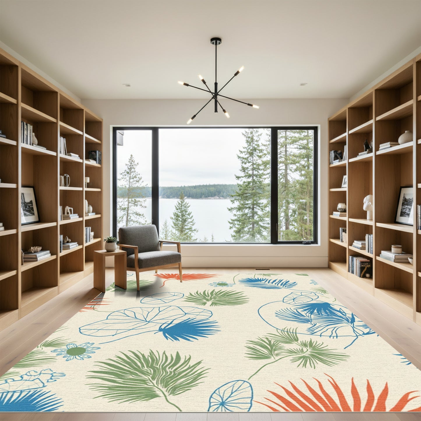 Tropical Fern Leaf Botanical Arrangement Rug