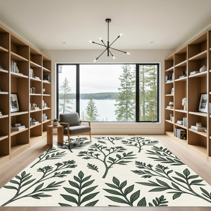 Elegant Dark Green Botanical Foliage Rug