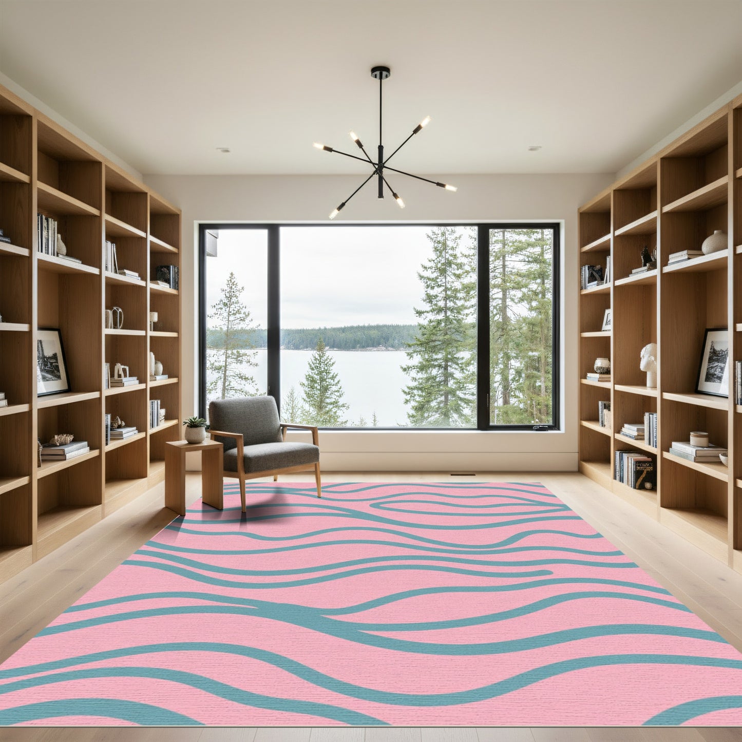 Blush Teal Abstract Wavy Lines Rug