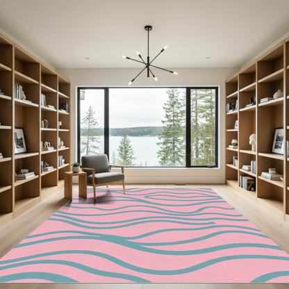 Blush Teal Abstract Wavy Lines Rug