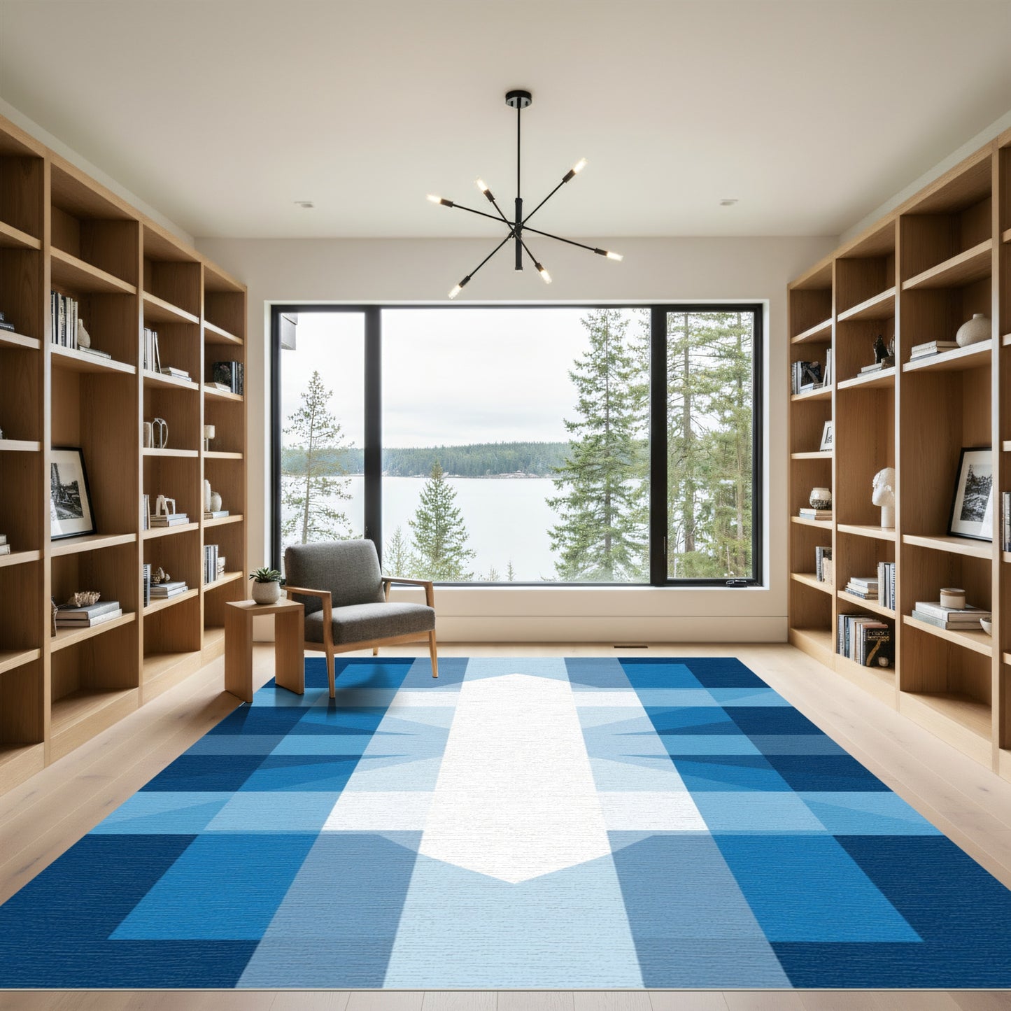 Deep Blue Plaid Geometric Block Rug