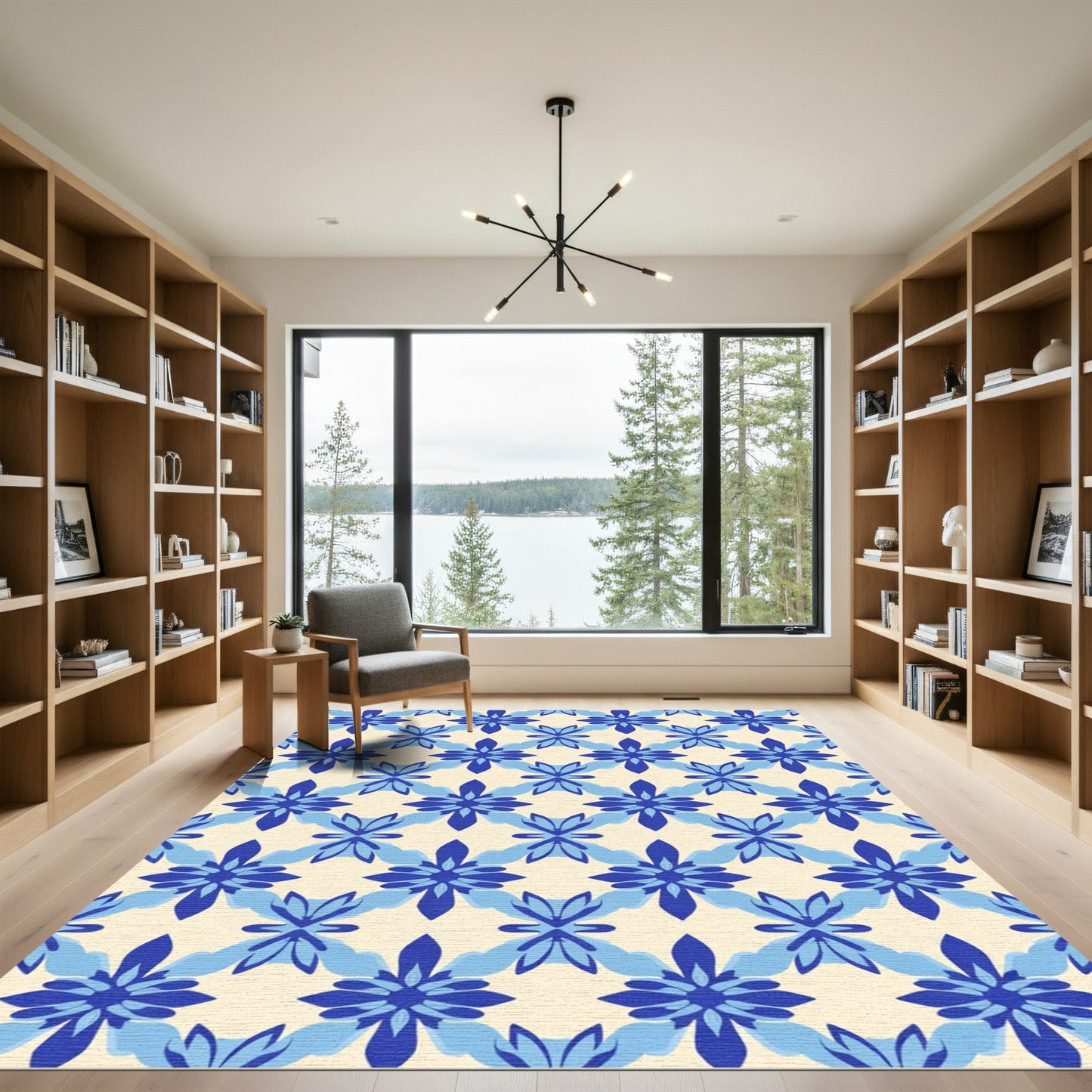 Royal Blue Medallion Geometric Pattern Rug