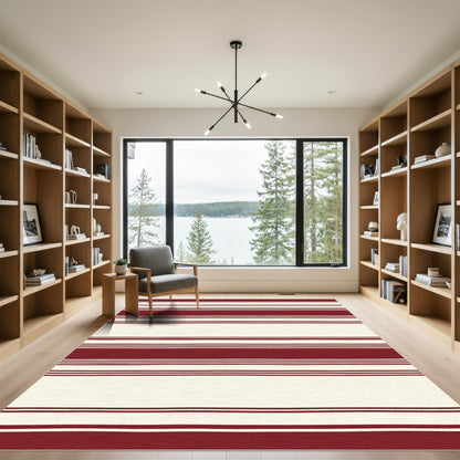 Crimson Cream Wide Stripe Rug