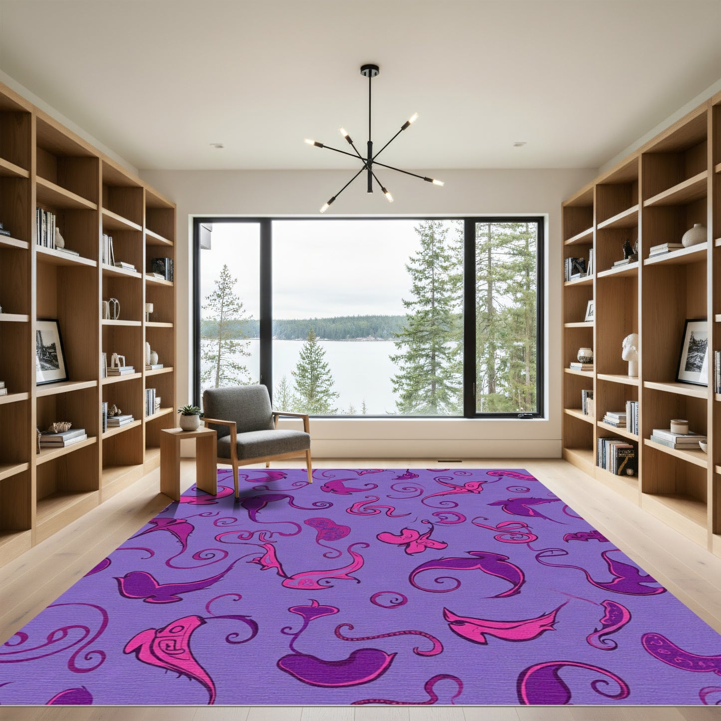 Whimsical Pink Purple Abstract Organic Forms Rug