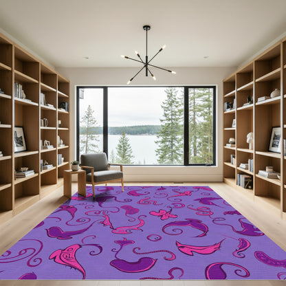 Whimsical Pink Purple Abstract Organic Forms Rug