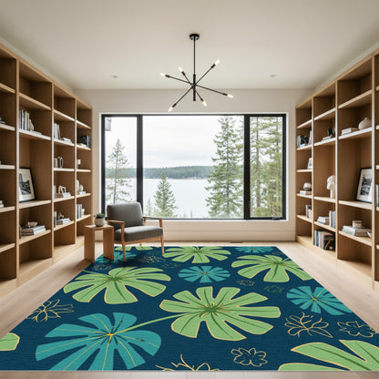 Tropical Monstera Leaf Botanical Art Rug