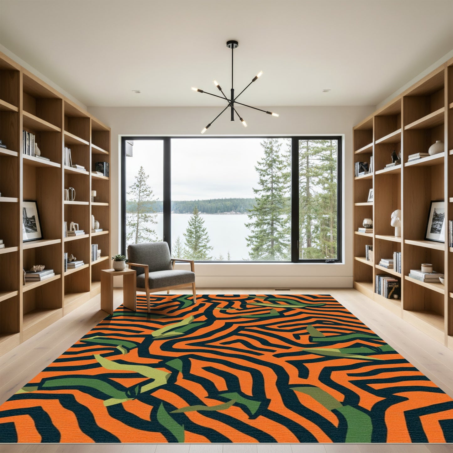 Orange Green Abstract Geometric Lines Rug