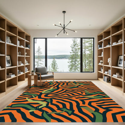 Orange Green Abstract Geometric Lines Rug