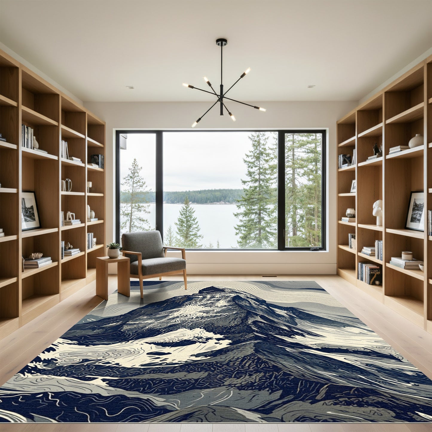 Monochromatic Alpine Mountain Contour Peak Rug