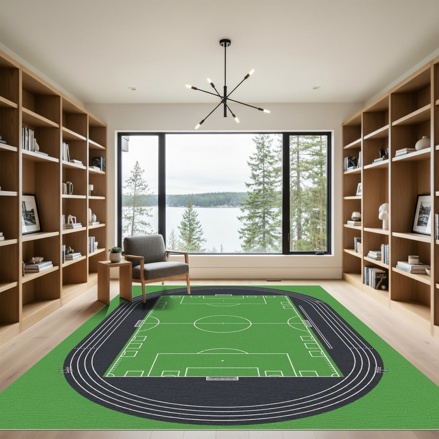 Aerial Soccer Field Athletic Green Rug
