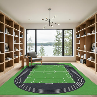 Aerial Soccer Field Athletic Green Rug