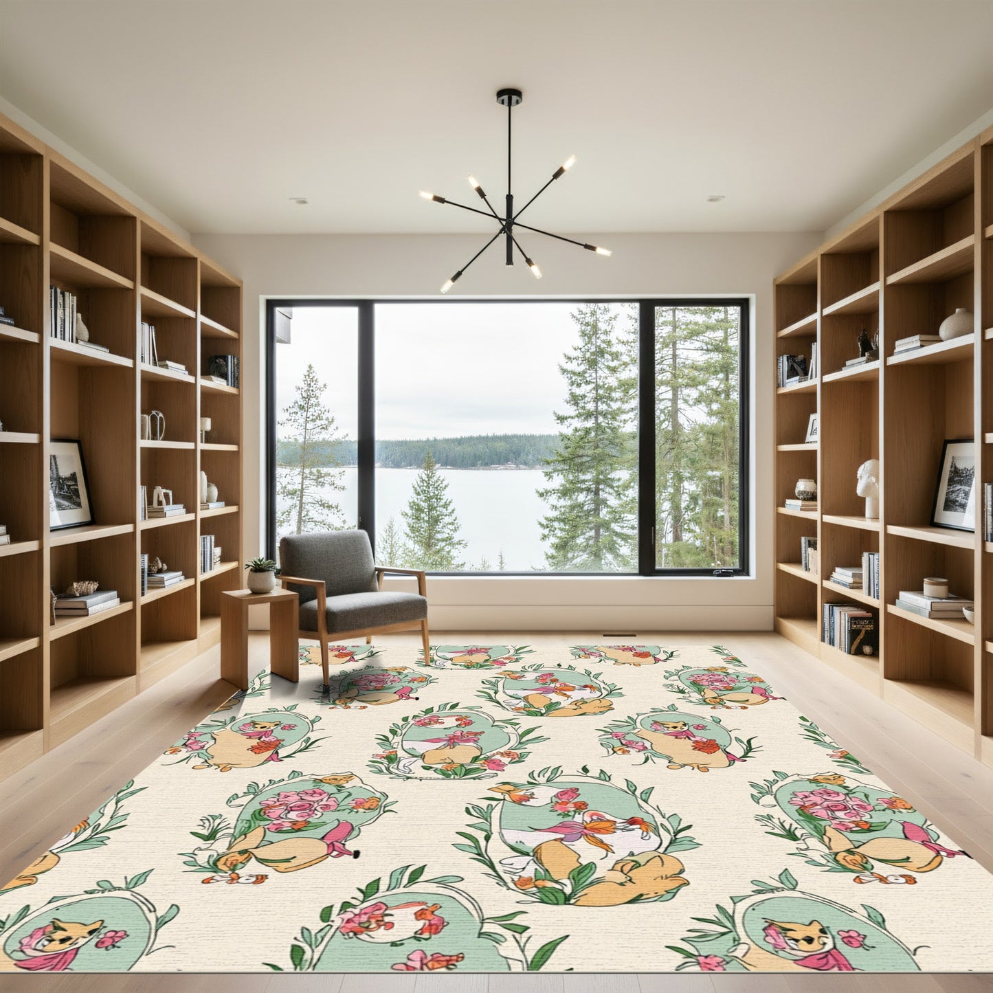 Whimsical Pastel Animal Floral Garden Rug