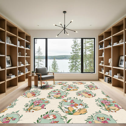 Whimsical Pastel Animal Floral Garden Rug
