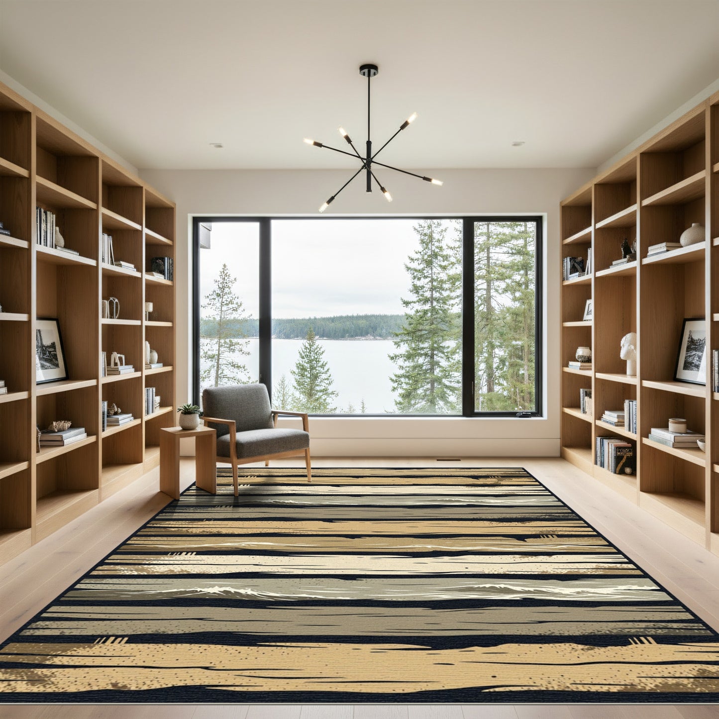 Rustic Horizontal Wood Grain Waves Rug
