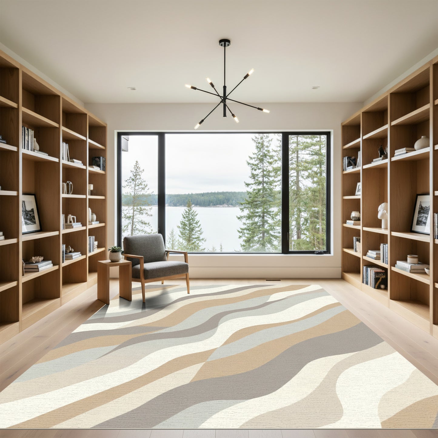 Neutral Warm Earthy Swirl Waves Rug