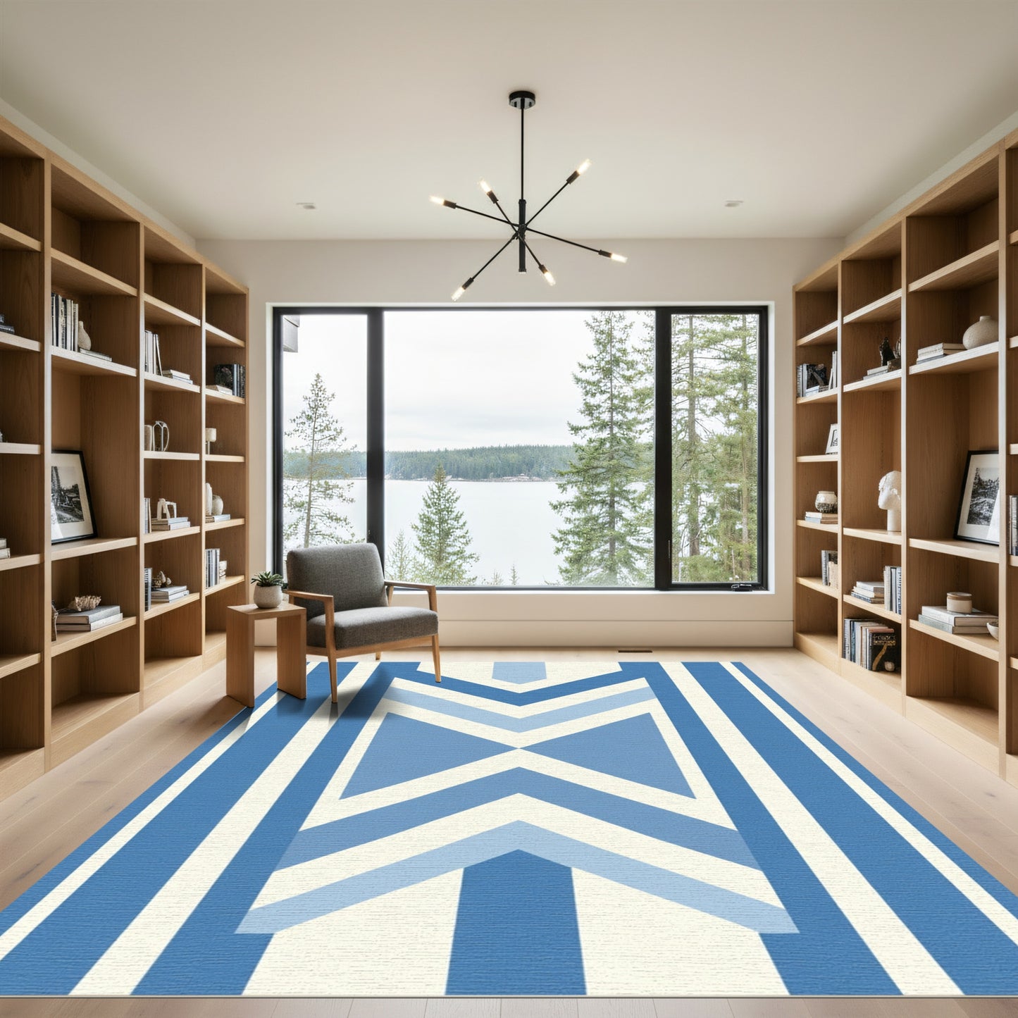 Modern Blue Chevron Stripe Geometric Rug