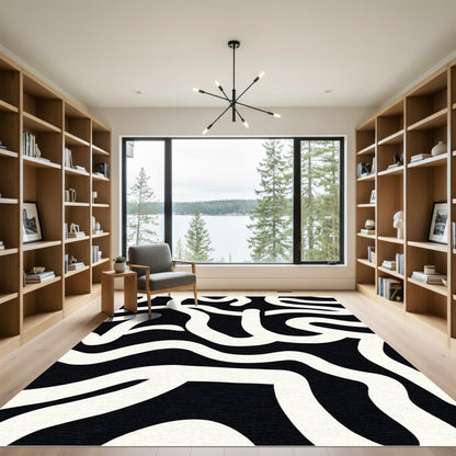 Bold Black White Organic Flow Rug