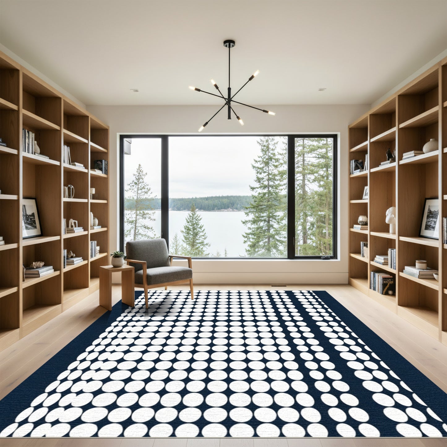 White Circles Dark Gradient Rug