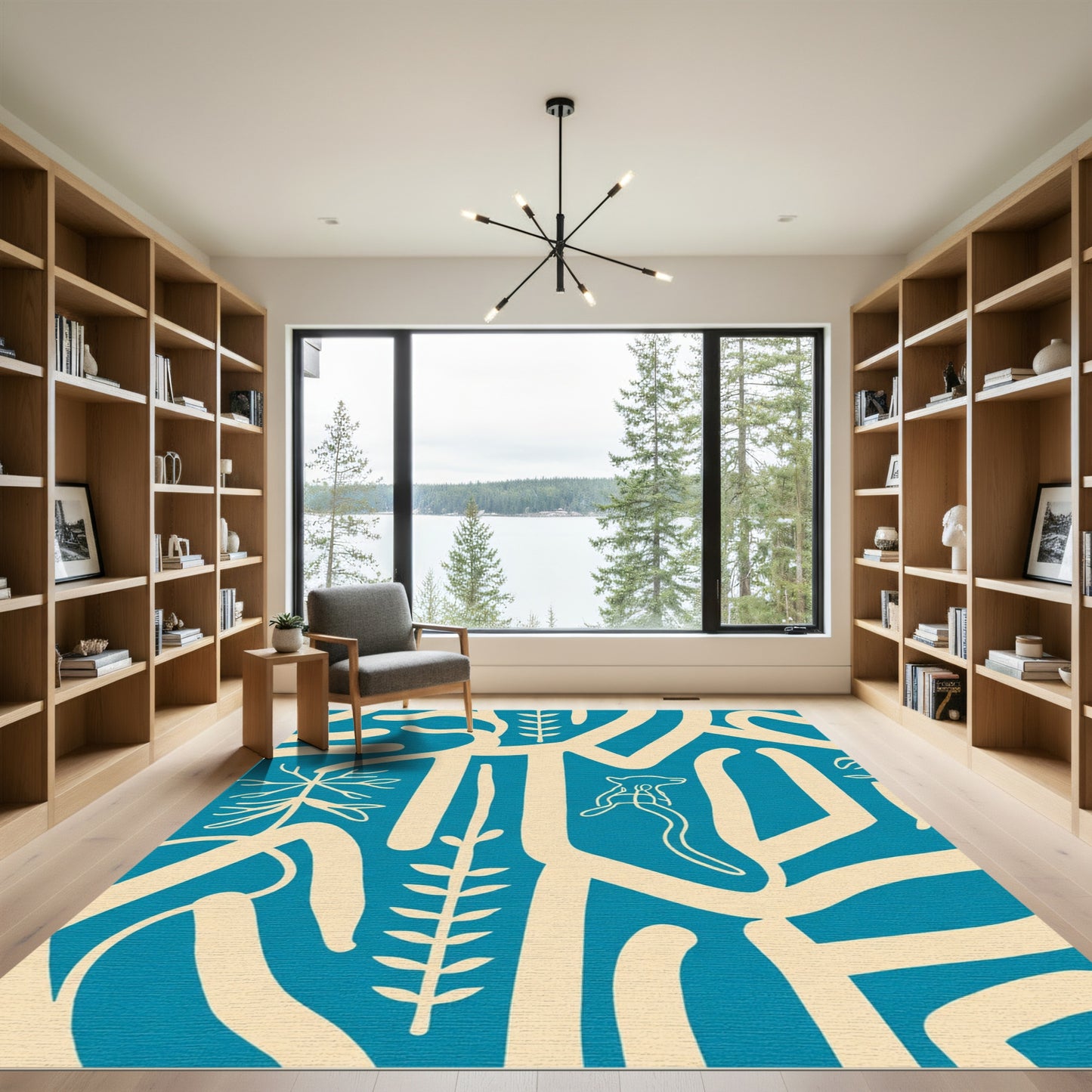 Abstract Cream Botanical Animals Rug