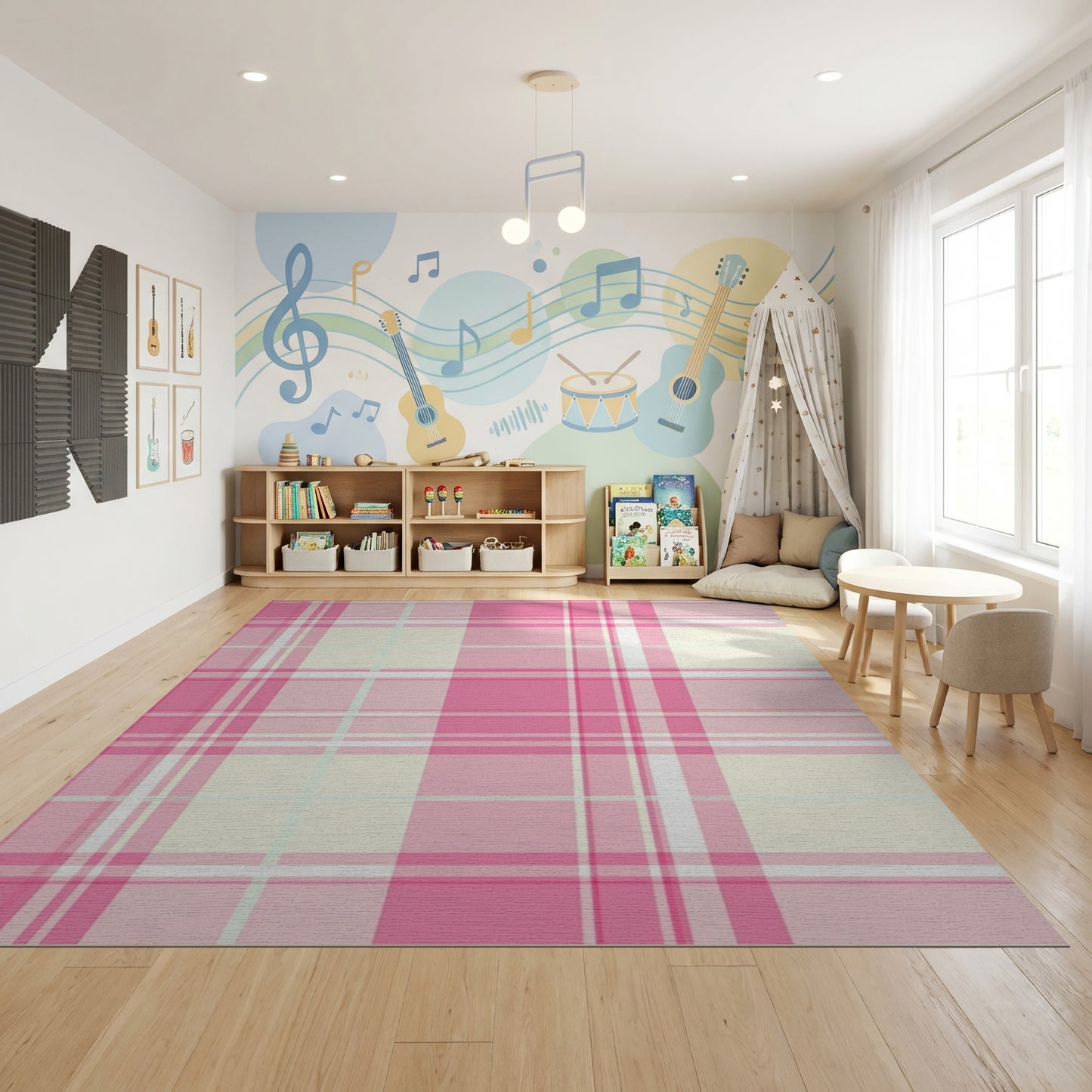Soft Pastel Pink Mint Plaid Rug