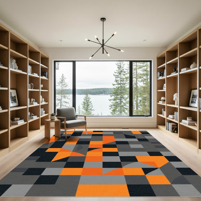 Dynamic Orange Black Geometric Blocks Rug