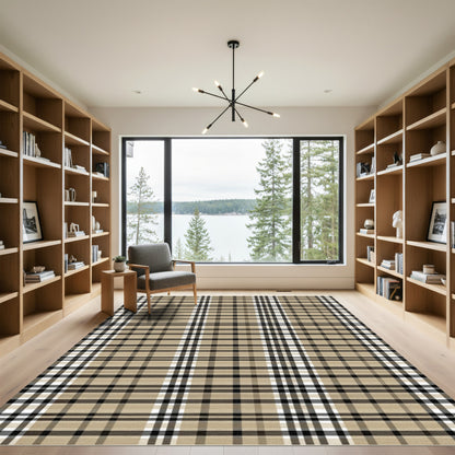 Classic Beige Black Plaid Weave Rug
