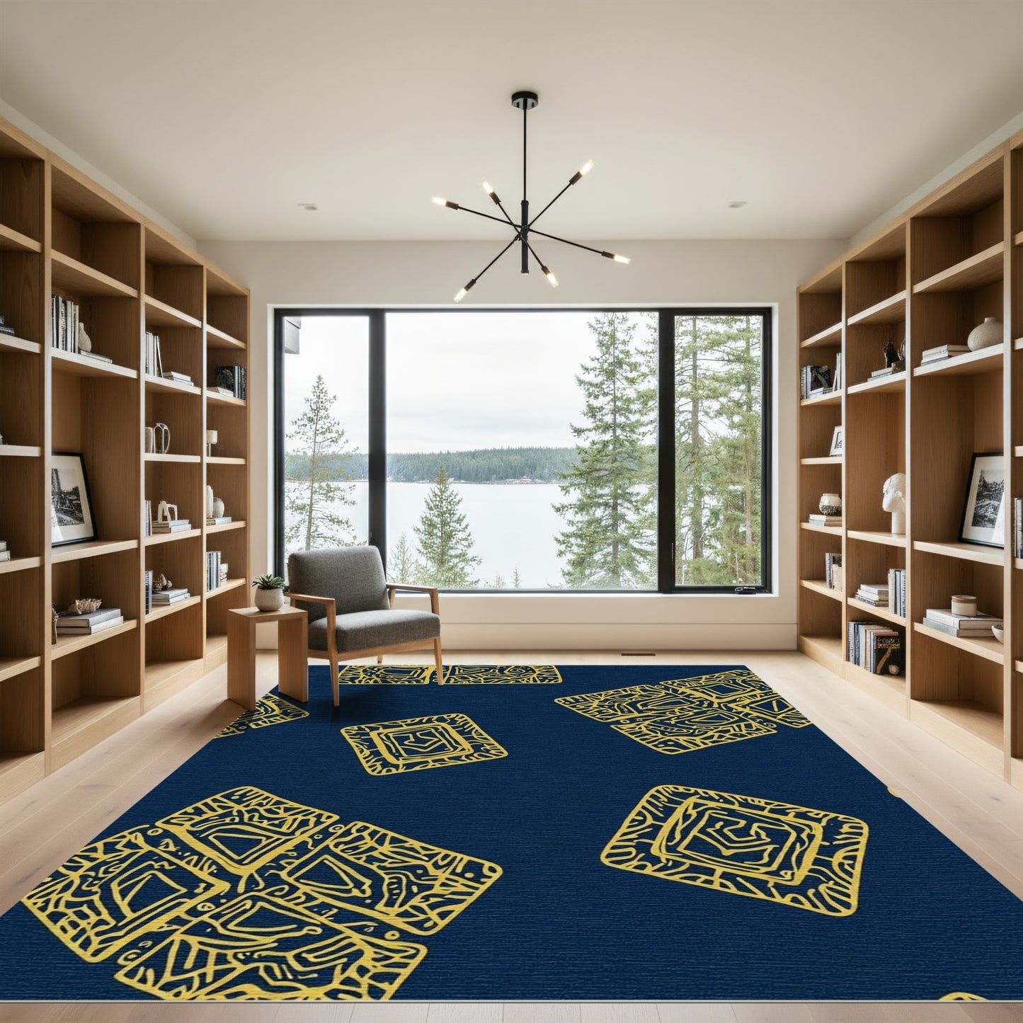 Gold Abstract Square Art Rug
