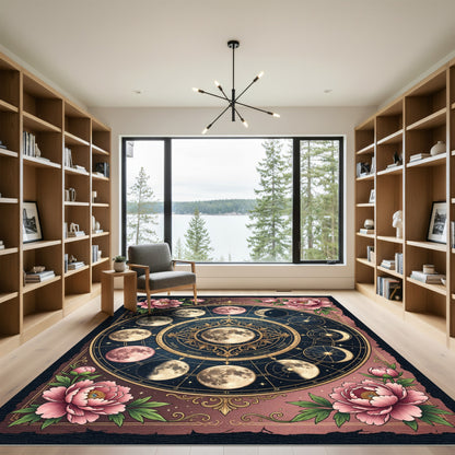 Celestial Moon Phase Floral Medallion Rug